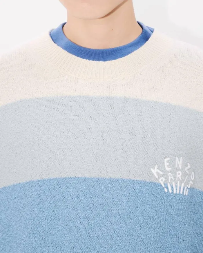 Men Embroidered Stripes Jumper In Cotton Blend Sky Blue Kenzo Sweaters And Cardigans