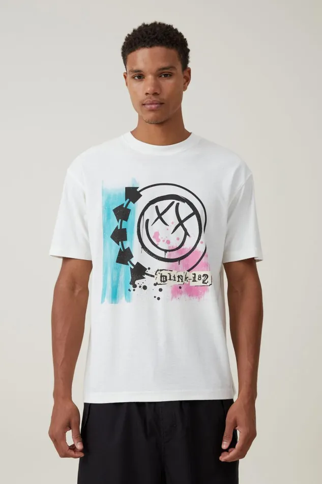 Men Graphic TShirts Cotton On Blink 182 Loose Fit TShirt Lcn Mt Vintage Whitei Miss You