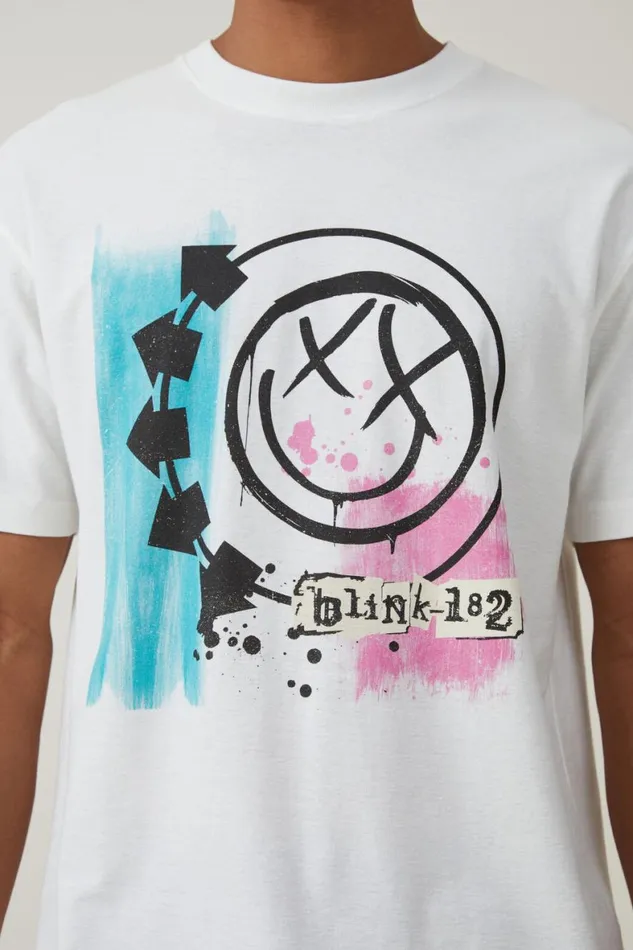 Men Graphic TShirts Cotton On Blink 182 Loose Fit TShirt Lcn Mt Vintage Whitei Miss You
