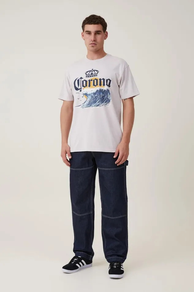 Men Graphic TShirts Cotton On Corona Premium Loose Fit TShirt Lcn Cor Iced Lilaccoronasunset