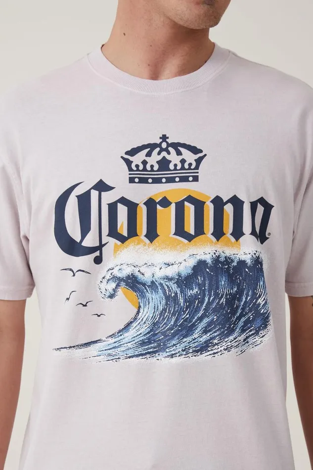 Men Graphic TShirts Cotton On Corona Premium Loose Fit TShirt Lcn Cor Iced Lilaccoronasunset