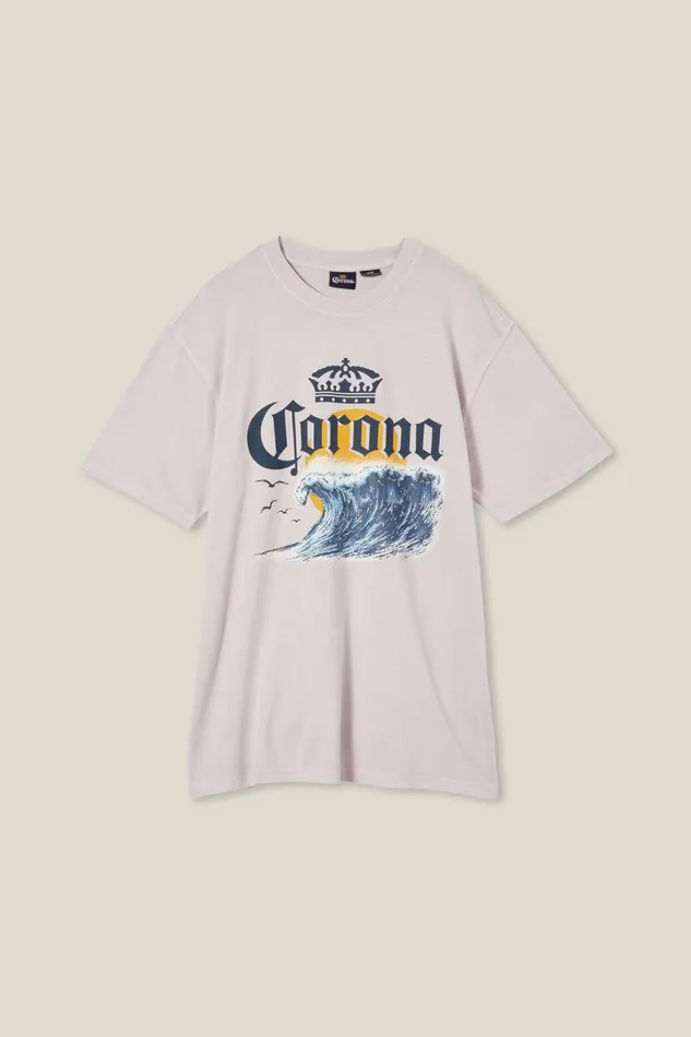 Men Graphic TShirts Cotton On Corona Premium Loose Fit TShirt Lcn Cor Iced Lilaccoronasunset