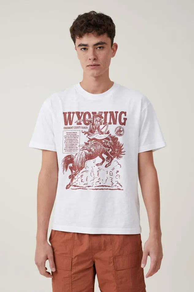 Men Graphic TShirts Cotton On Loose Fit Graphic TShirt Whitewyoming Ranch