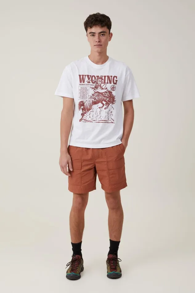 Men Graphic TShirts Cotton On Loose Fit Graphic TShirt Whitewyoming Ranch