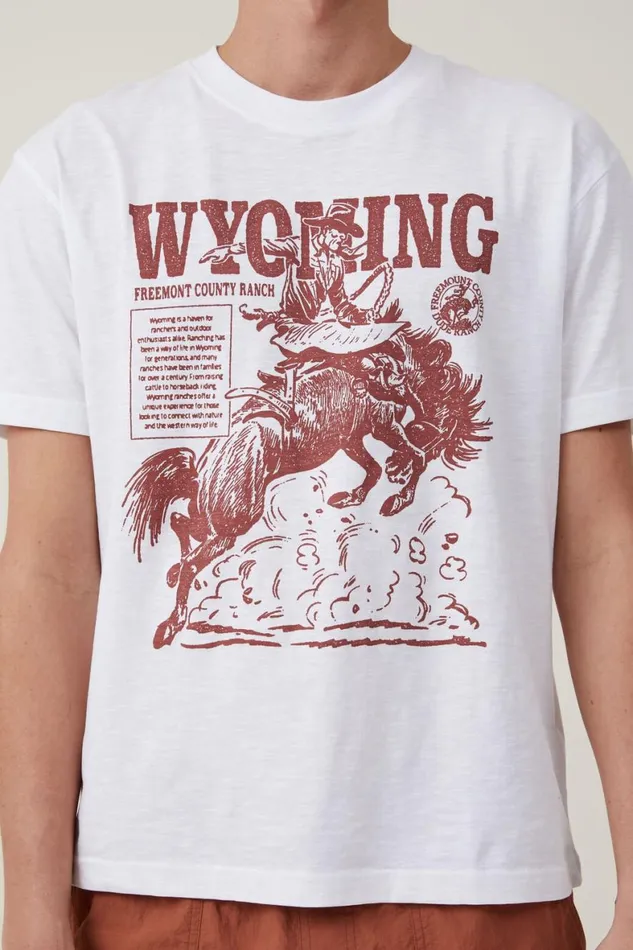 Men Graphic TShirts Cotton On Loose Fit Graphic TShirt Whitewyoming Ranch