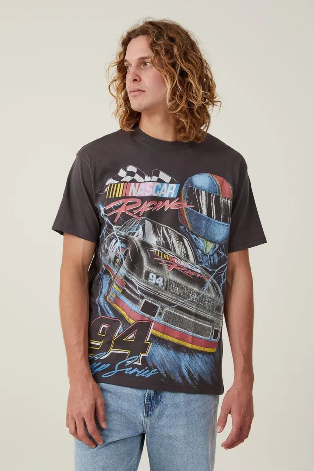 Men Graphic TShirts Cotton On Nascar Loose Fit TShirt Lcn Ncr Faded Slate94 Cup Mega