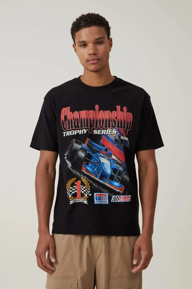 Men Graphic TShirts Cotton On Pit Stop Loose Fit TShirt Black World Championships