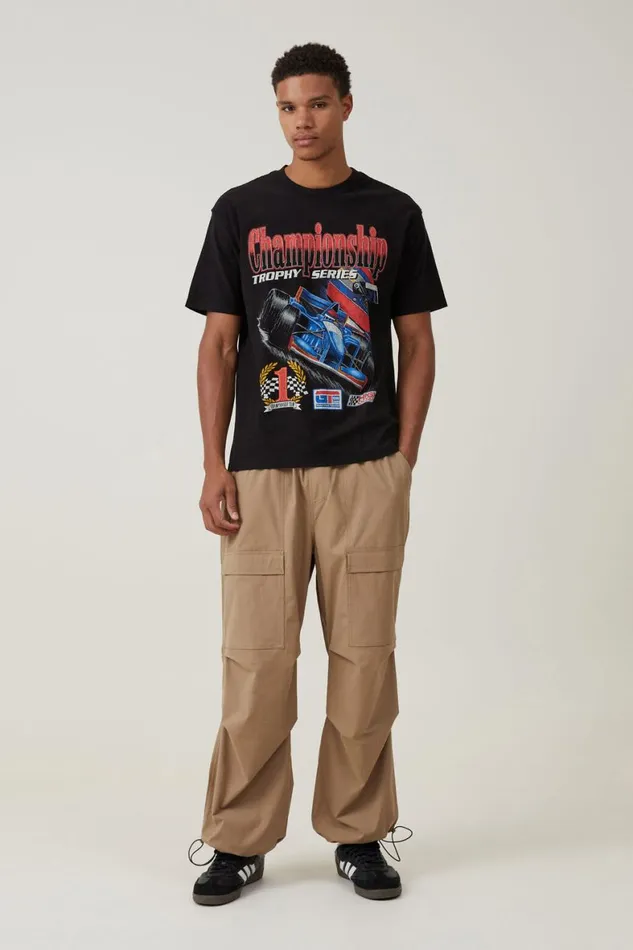 Men Graphic TShirts Cotton On Pit Stop Loose Fit TShirt Black World Championships