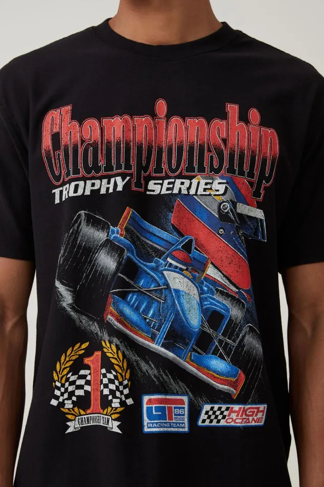 Men Graphic TShirts Cotton On Pit Stop Loose Fit TShirt Black World Championships