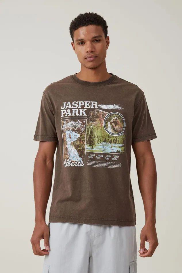 Men Graphic TShirts Cotton On Premium Loose Fit Art TShirt Ashen Brownjaper Park