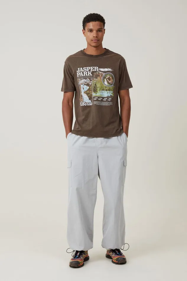 Men Graphic TShirts Cotton On Premium Loose Fit Art TShirt Ashen Brownjaper Park