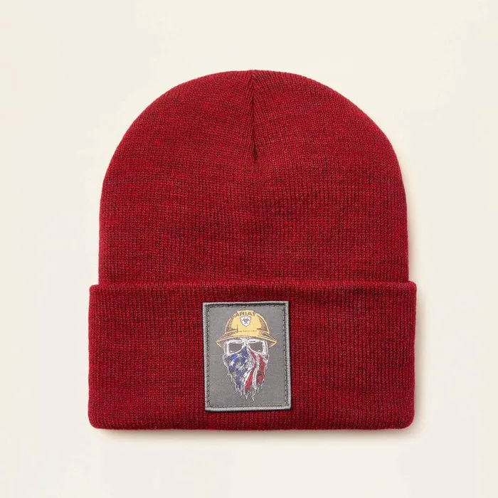 Men Hats and Beanies Ariat Born For This Watch Cap Burgundy Heather