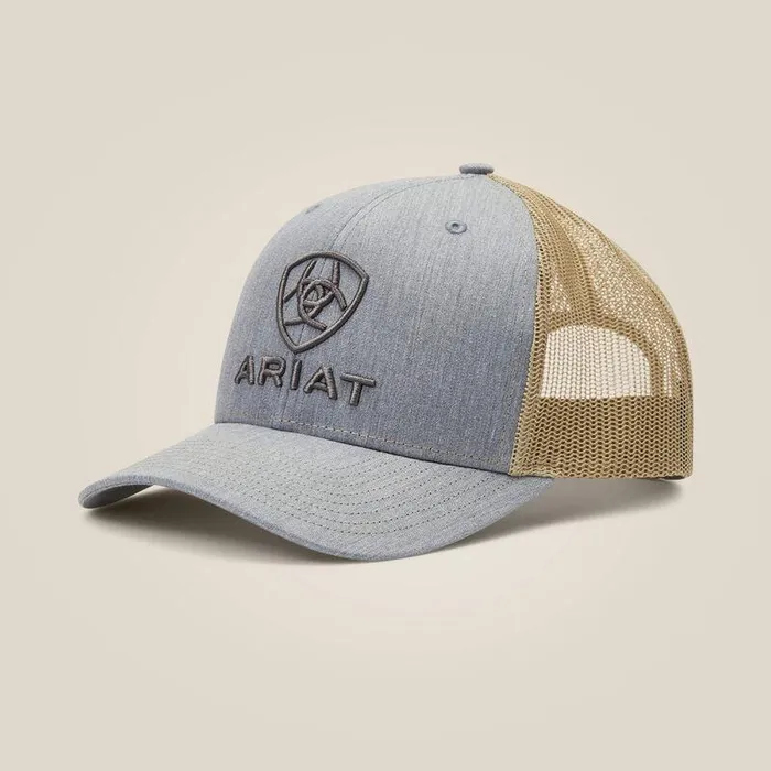 Men Hats and Caps Ariat Stacked Logo Cap Greyandtan