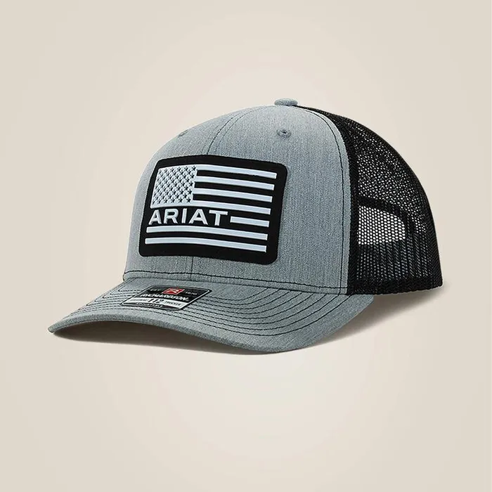 Men Hats and Caps Ariat Usa Flag Patch Logo Cap Gray