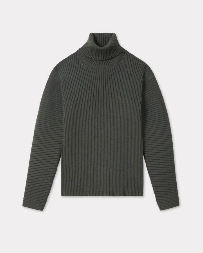 Men High Turtleneck Embroidered Jumper Dark Khaki Kenzo Sweaters And Cardigans