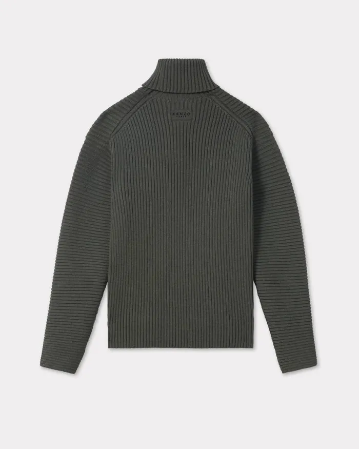 Men High Turtleneck Embroidered Jumper Dark Khaki Kenzo Sweaters And Cardigans