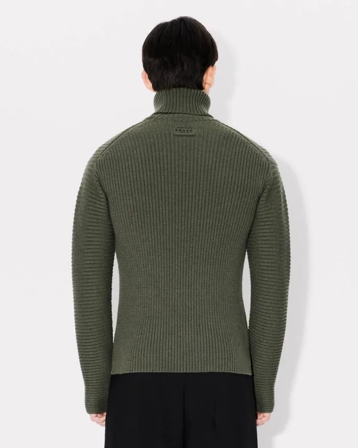 Men High Turtleneck Embroidered Jumper Dark Khaki Kenzo Sweaters And Cardigans