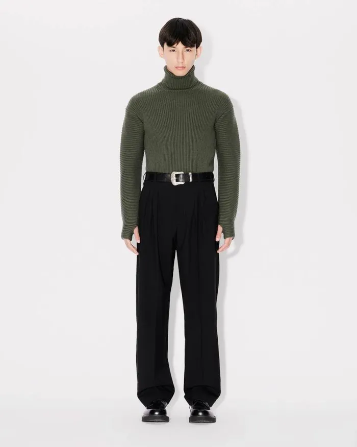 Men High Turtleneck Embroidered Jumper Dark Khaki Kenzo Sweaters And Cardigans