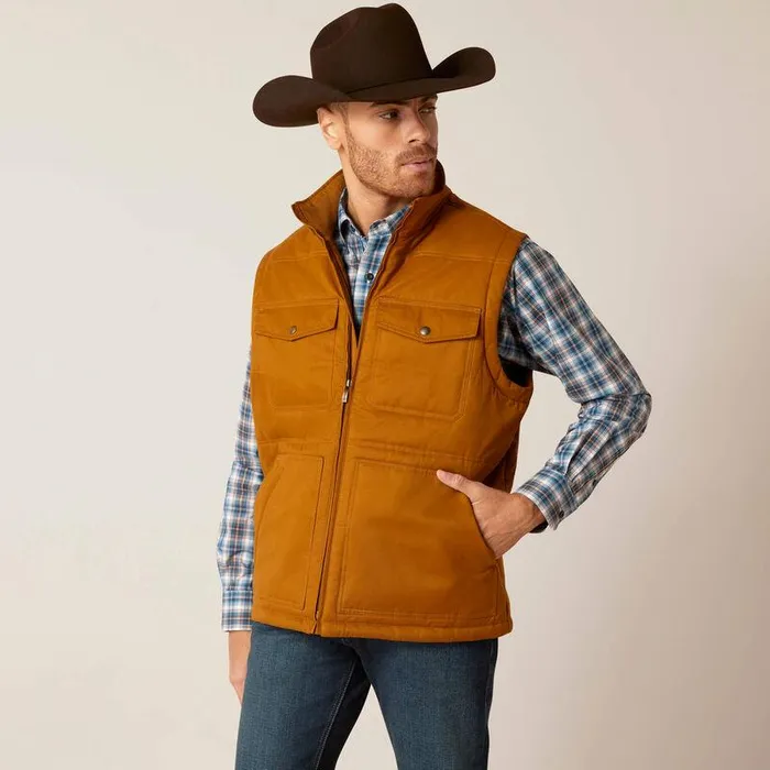 Men Jackets and Vests Ariat Grizzly 20 Canvas Conceal And Carry Vest Chestnut