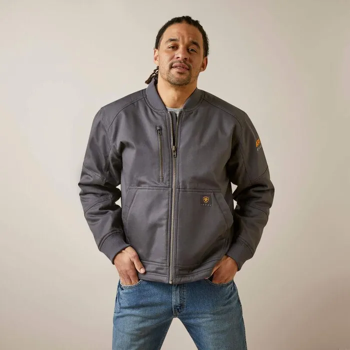 Men Jackets and Vests Ariat Rebar Stretch Canvas Bomber Jacket Rebar Grey