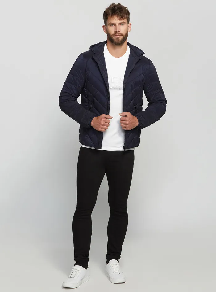 Men Jackets GUESS Eco Blue Stretch Hoodie Jacket Men Jackets GUESS Eco Blue Stretch Hoodie Jacket