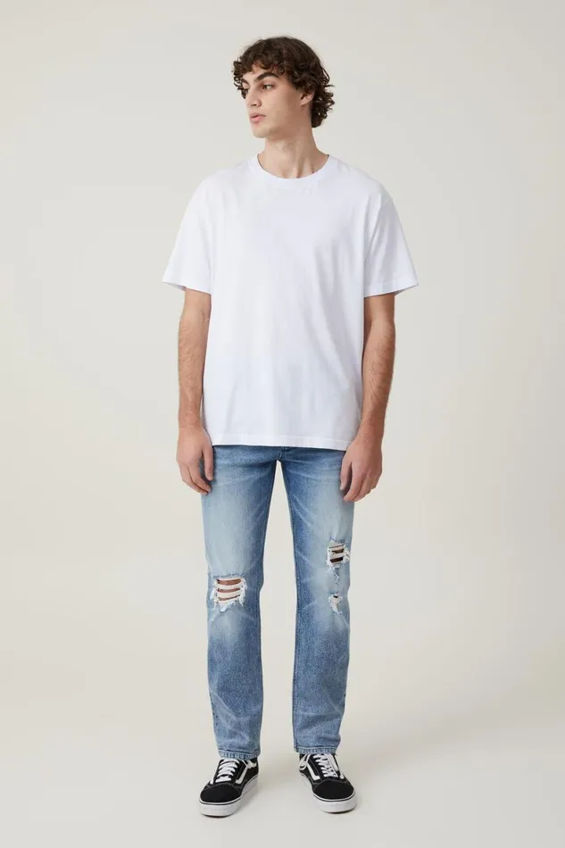 Men Jeans Cotton On Slim Straight Jean West Blue Ripped
