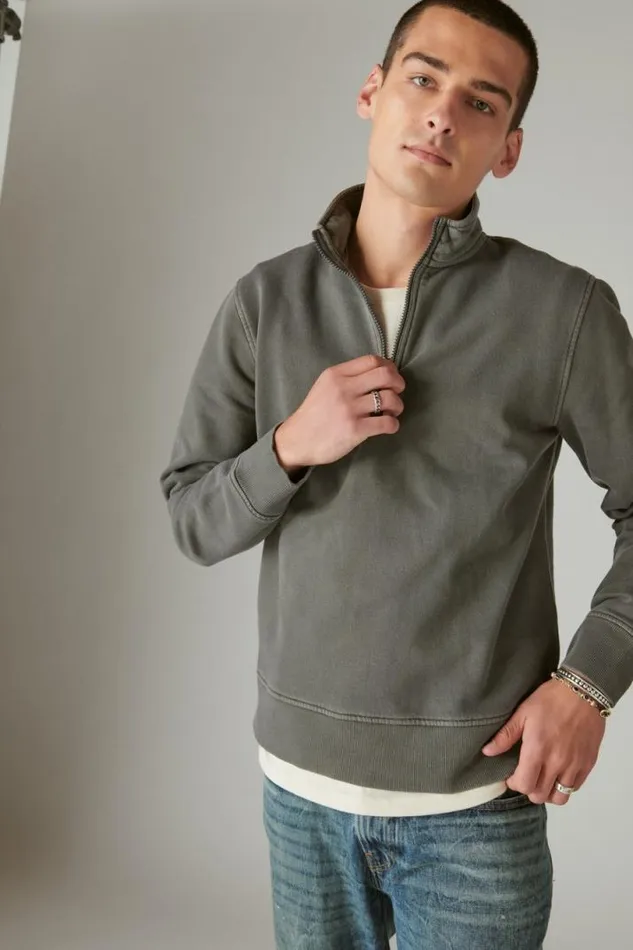 Men Lucky Brand Activewear Cloud Soft Fleece Half Zip Mock Neck Jet Black