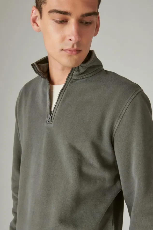Men Lucky Brand Activewear Cloud Soft Fleece Half Zip Mock Neck Jet Black