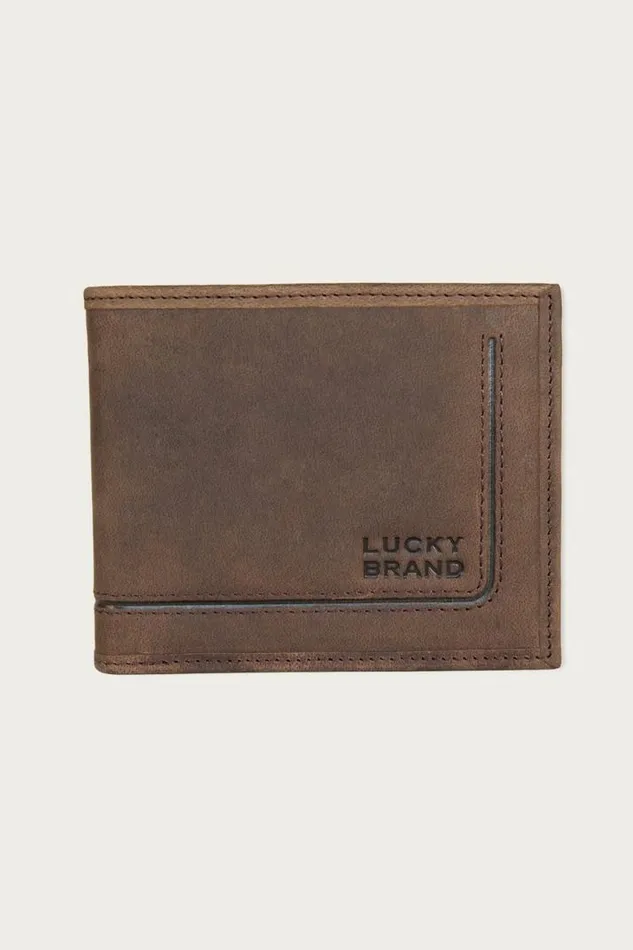 Men Lucky Brand Bags and Wallets Grooved Leather Bifold Wallet Dark Brown