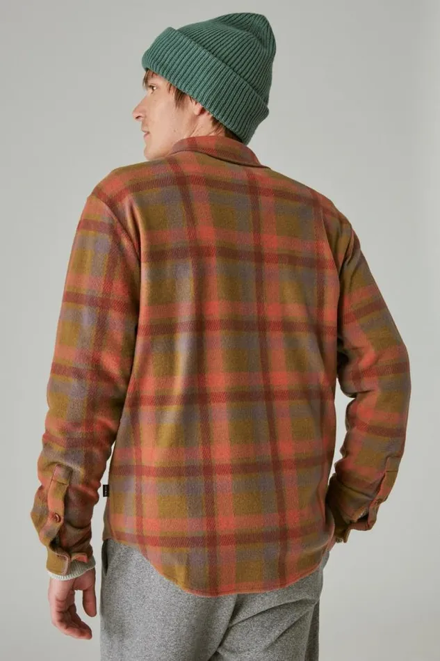 Men Lucky Brand ButtonDowns Plaid Brushed Knit Long Sleeve Shirt Beige Multi