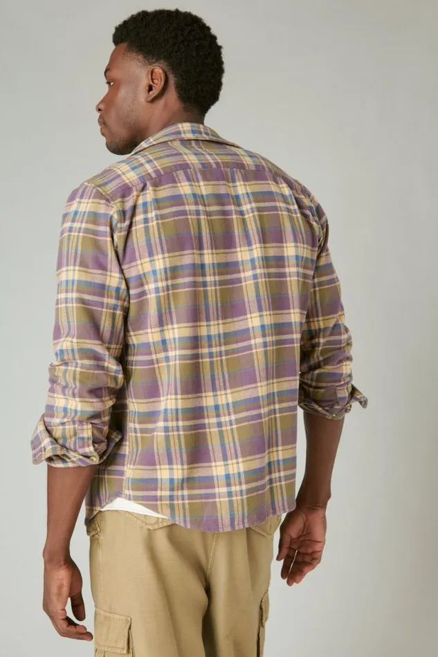 Men Lucky Brand ButtonDowns Plaid Utility Cloud Soft Long Sleeve Flannel Olive Multi