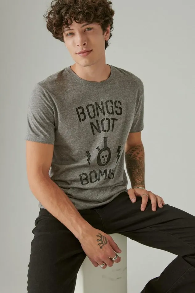 Men Lucky Brand Graphic Tees Bongs Heather Grey