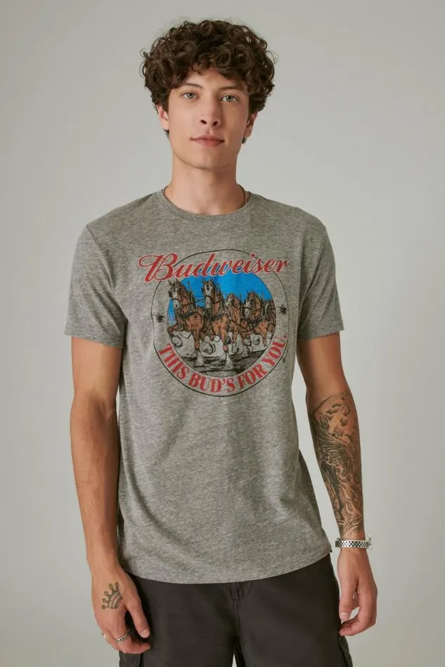 Men Lucky Brand Graphic Tees Bud Clydesdales Heather Grey