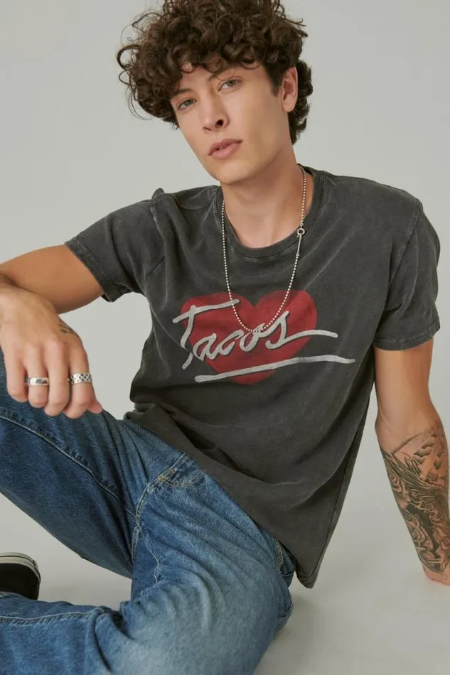Men Lucky Brand Graphic Tees I Love Tacos Jet Black