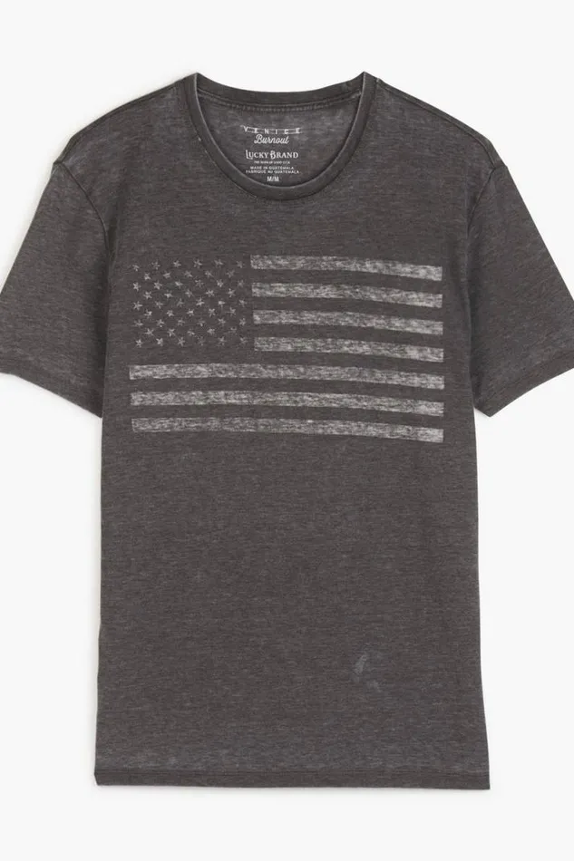 Men Lucky Brand Graphic Tees Usa Flag Tee Black Mountain