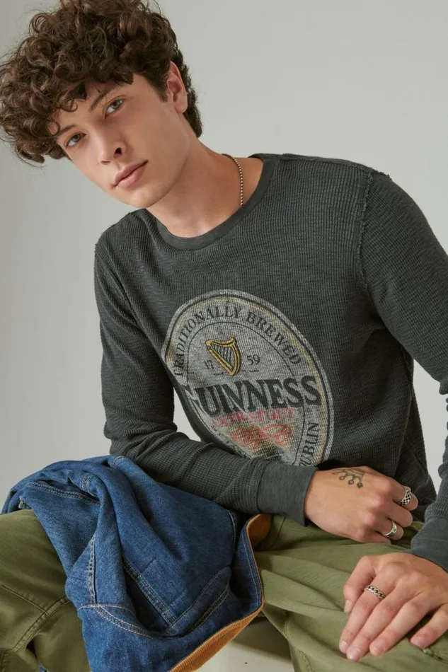 Men Lucky Brand Shirts and Tops Guinness Logo Thermal Jet Black