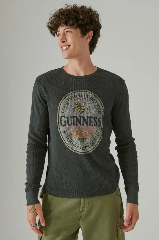 Men Lucky Brand Shirts and Tops Guinness Logo Thermal Jet Black