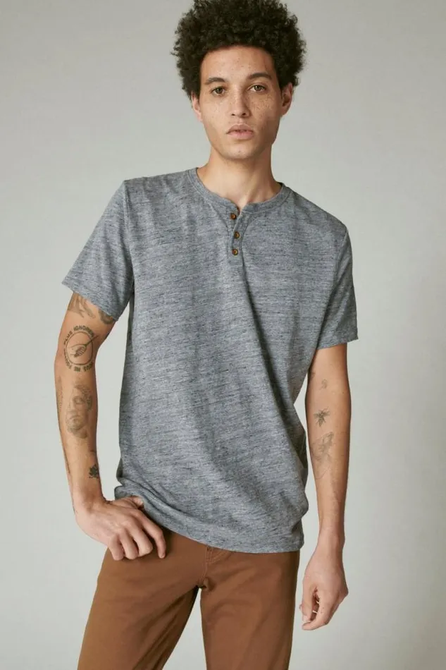 Men Lucky Brand Shirts and Tops Linen Henley Black Iris