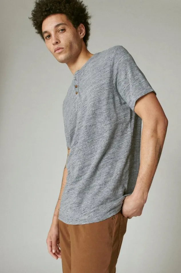 Men Lucky Brand Shirts and Tops Linen Henley Black Iris