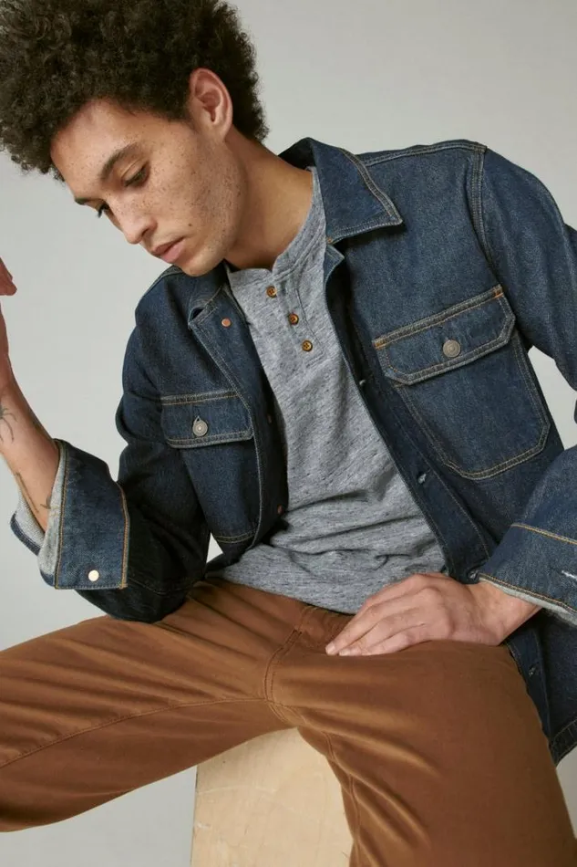 Men Lucky Brand Shirts and Tops Linen Henley Black Iris