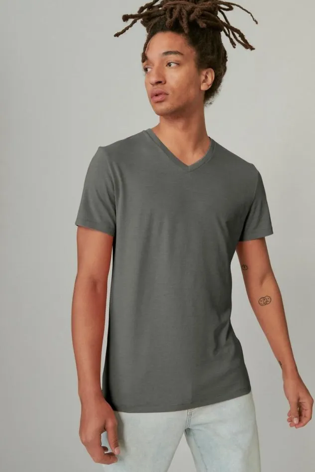 Men Lucky Brand Shirts and Tops Venice Burnout V Neck Tee Jet Black
