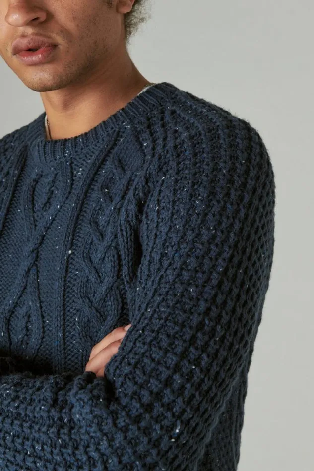 Men Lucky Brand Sweaters Tweed Crew Neck Sweater Navy Tweed