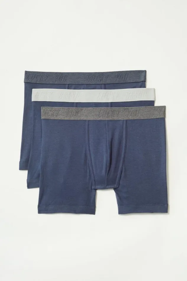 Men Lucky Brand Underwear and Sleepwear 3 Pack Cotton Viscose Boxer Briefs Dark Blue