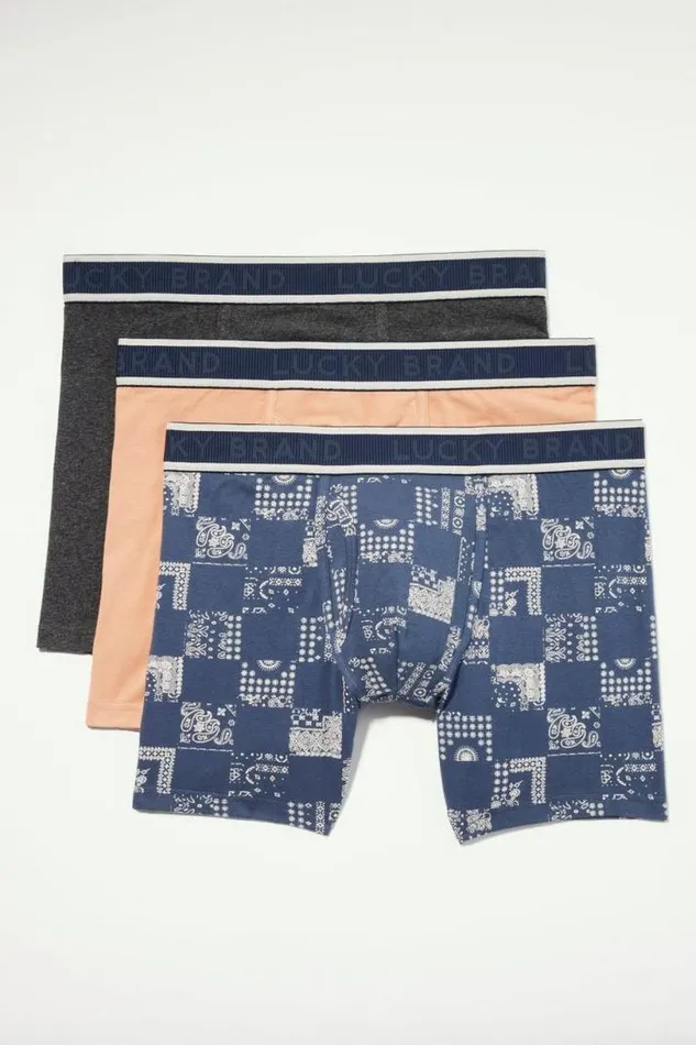 Men Lucky Brand Underwear and Sleepwear 3 Pack Stretch Boxer Brief Multi