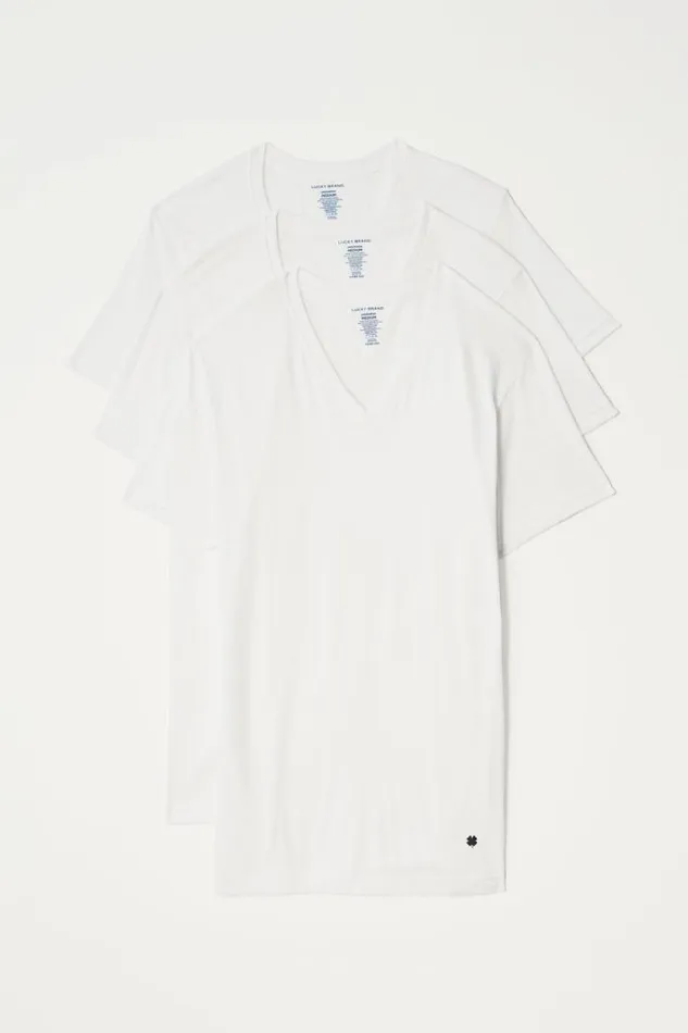 Men Lucky Brand Underwear and Sleepwear 3 Pack Vneck Undershirts White