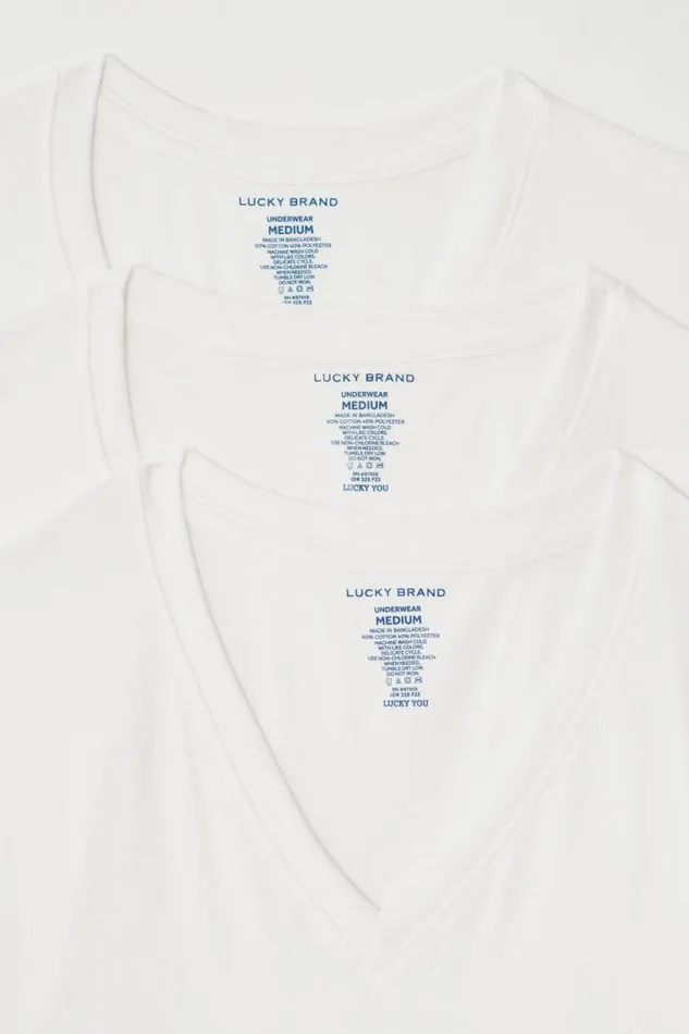 Men Lucky Brand Underwear and Sleepwear 3 Pack Vneck Undershirts White