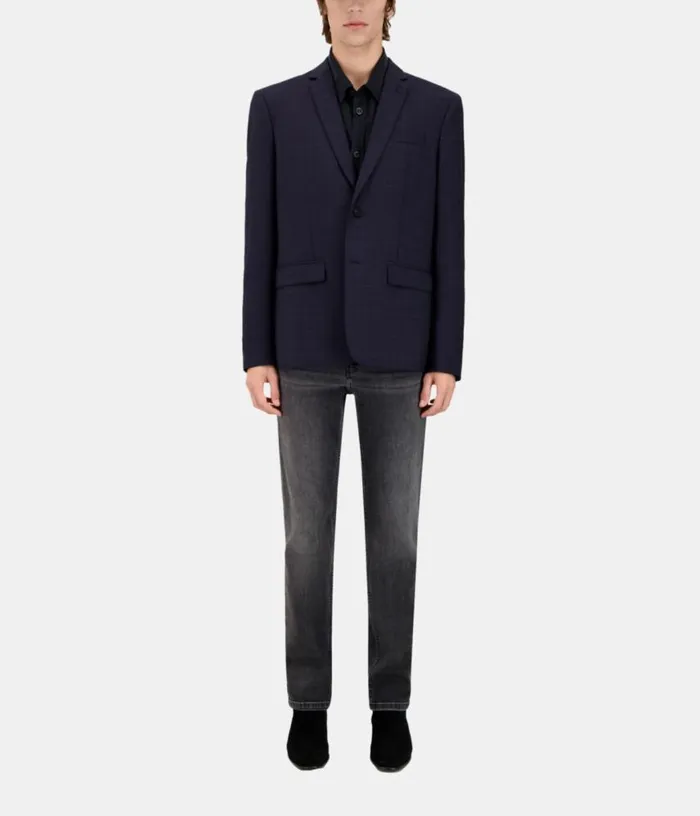 Men Navy Blue Prince Of Wales Wool Suit Jacket THE KOOPLES Blazers and Suits