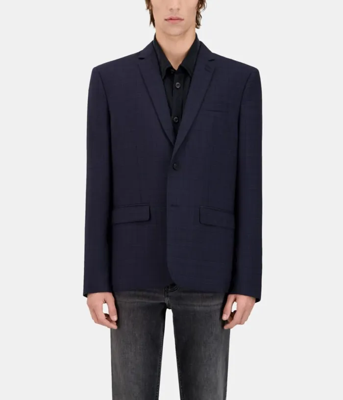 Men Navy Blue Prince Of Wales Wool Suit Jacket THE KOOPLES Blazers and Suits Men Navy Blue Prince Of Wales Wool Suit Jacket THE KOOPLES Blazers and Suits