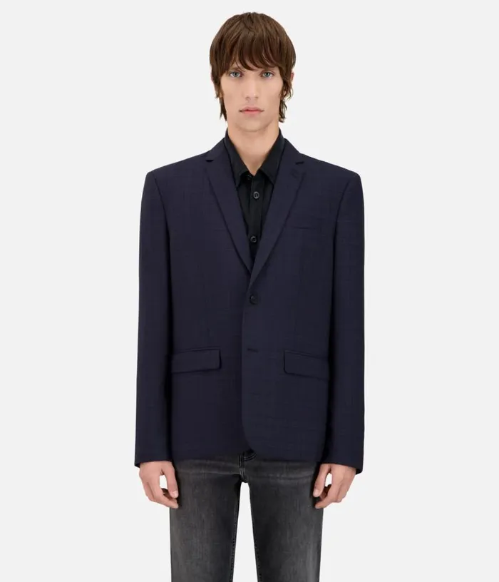 Men Navy Blue Prince Of Wales Wool Suit Jacket THE KOOPLES Blazers and Suits Men Navy Blue Prince Of Wales Wool Suit Jacket THE KOOPLES Blazers and Suits