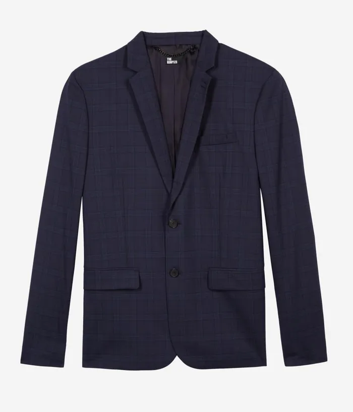Men Navy Blue Prince Of Wales Wool Suit Jacket THE KOOPLES Blazers and Suits Men Navy Blue Prince Of Wales Wool Suit Jacket THE KOOPLES Blazers and Suits